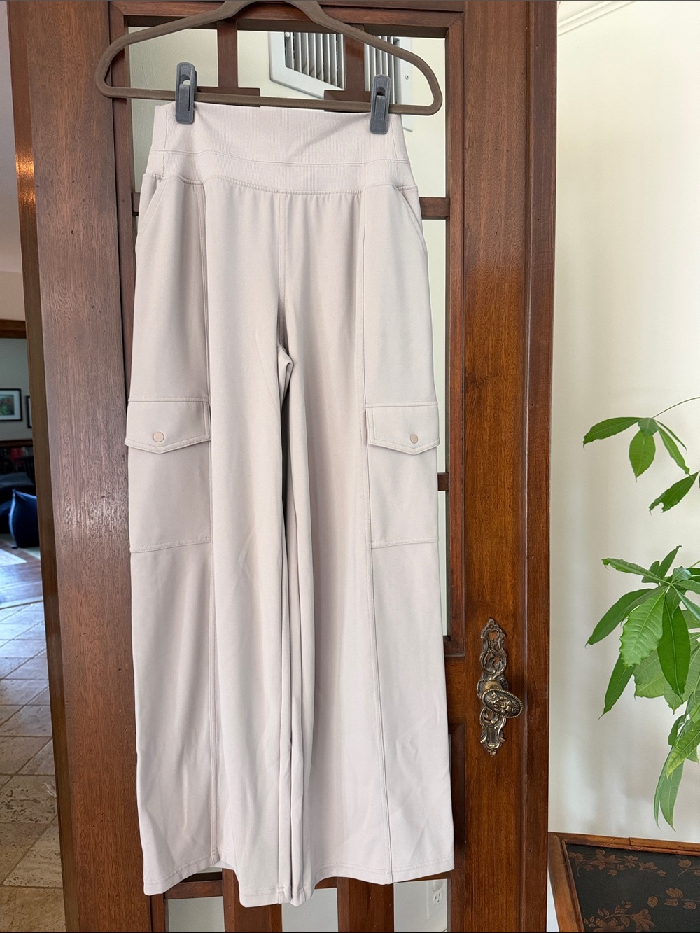 Athleta Wide-Leg Cargo Jumpsuit Pants in Light Beige